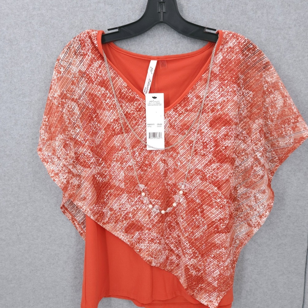 NY Collection Printed Burnout Poncho Necklace Layered Top Womens Size PL NWT